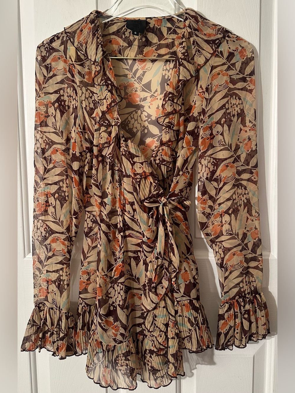 ANNA SUI 6 100% SILK Capsule Fall Autumn Natural Fibers MADE USA Wrap Blouse